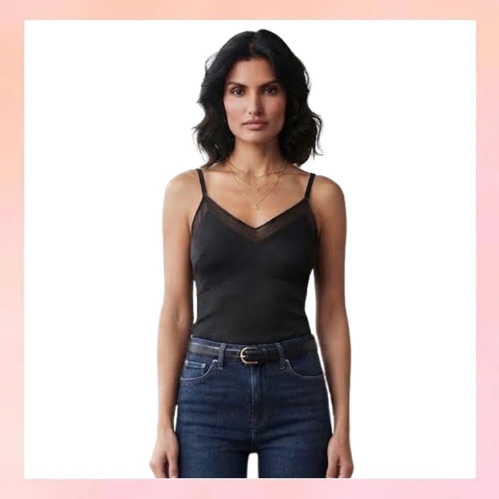 Kim Rogers Petite Black Mesh Layered V-Neck Cami Tank Top PM Y2K Chic